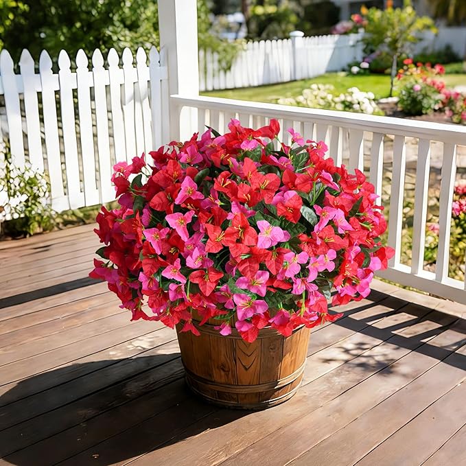 INSPRING Faux Bougainvillea Artificial Flowers for Outdoors, 4 Bundles Fake Bougainvillea Realistic Silk Flowers for Outside UV Resistant Outdoor Plants for Porch Patio Window Box Garden Home Decor