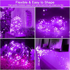 Solar Fairy Lights Purple Outdoor Waterproof, 16.4ft 50LED Halloween String Lights for Outside, 8 Modes, 2 Packs for Patio Backyard Garden Decorations