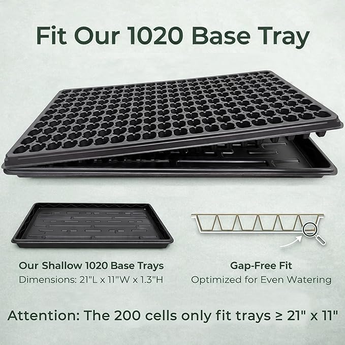 Gardzen 10 Pack 200 Cell Seed Starter Trays, 1.5" Deep Plug Tray for Seedlings, Durable Seedling Trays with Drainage Holes, Fit Standard 1020 Drip Tray
