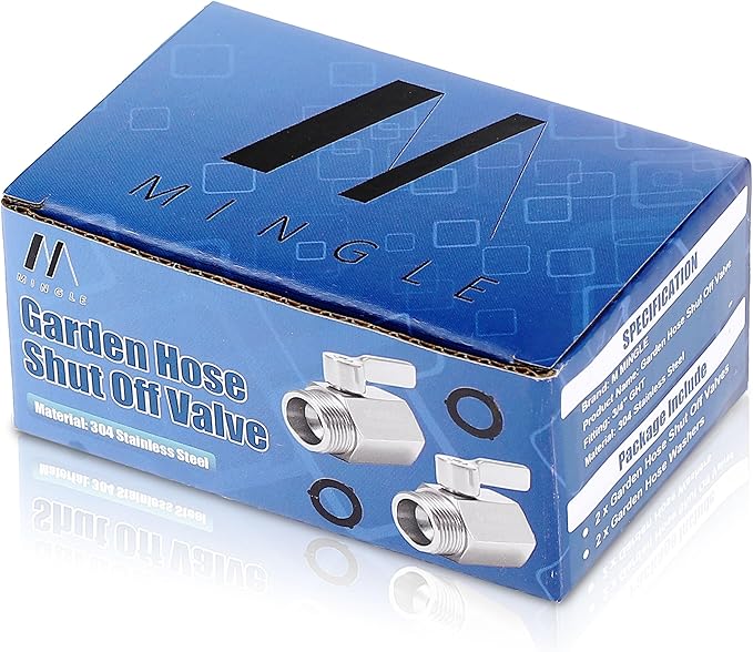 M MINGLE Garden Hose Shut Off Valve, Heavy Duty 304 Stainless Steel, 3/4 Inch, 2-Pack with 2 Hose Washers