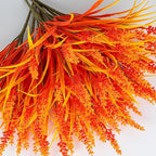 Artificial Fall Flowers for Outdoor Plants 24 Bundles Fake Lavender Plastic Faux Monkey Grass for Verandah Window Garden Office Patio Front Porch UV Resistant for Planter(Autumn Red)