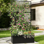 Privacy Planters for Patio – Metal Raised Garden Bed with Trellis and Privacy Screen, 71" x 35" x 16" Planter Box with Drainage Holes for Climbing Plants, Vegetables, and Vines, Outdoor Backyard Black