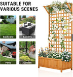 Outvita 72" H Outdoor Raised Garden Bed with Trellis & Roof, Wood Planter Box Equipped with Drainage for Vine Climbing Plants and Flowers Herbs in Balcony, Garden, Patio(Orange)
