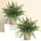 Artificial Boston Fern Potted Plants, 2 Pcs 15'' Fake Greenery Shrubs Plants in Pot for Home Office Living Room Desk Shelf Indoor