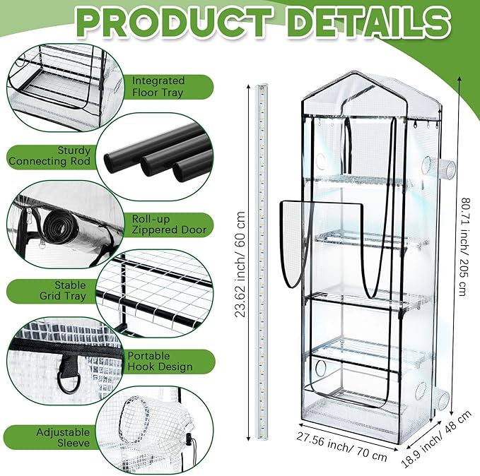Windyun 5 Tier Extra Tall Mushroom Grow Tent Kit with Light & Timer, 80 x 19 x 27 Inch & 6500k Greenhouse with LED Grow Light, 4" Vents & Built in Humidifier Ports for Indoor Outdoor Mushroom Tent