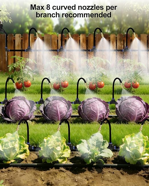 360° Adjustable Drip Irrigation System - 100 FT Garden Watering System with 16 Nozzles, Raised Bed Sprinkler Irrigation System, Garden Mister for Yard, Lawn, Plants, 5/16" Tubing