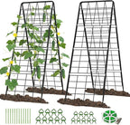 2 Pack Cucumber Trellis, 59" High Foldable A-Frame Garden Trellis for Raised Bed Garden Grow Support with Plant Support Clips Ties for Cucumber,Tomato, Climbing Plants and Flowers