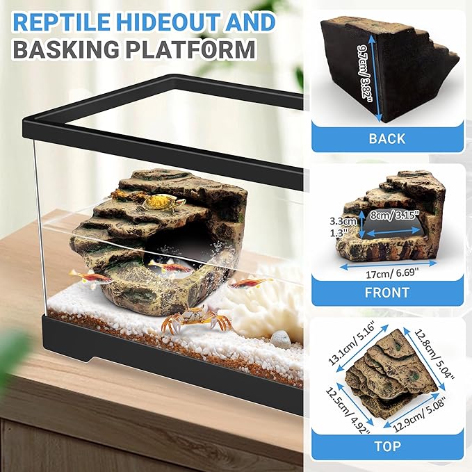 GOZILLA Turtle Tank Kit(Tank+Lamp+Filter), Upgrade PC Turtle Tank Starter Kit with Adjustable Lamp & Filter, Reptile Hideout Habitat with Lid for Small Reptiles.(15.75 × 7.9 × 9''/Black Kit)