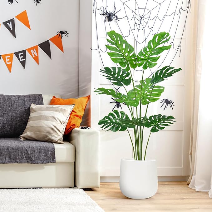4FT Artificial Tree, Large Fake Monstera Deliciosa Plants with Real Touch Leaves,Faux Tropical Palm Trees for Home Room Decor Indoor Outdoor(1Pack)