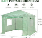 GDY 8X8FT Instant Pop-up Greenhouse, Walk-in Plant Gardening Green House with PE Cover/Roll-Up Zipper Doors/Side Windows for Indoor, Backyard and Outside, Green/Clear.