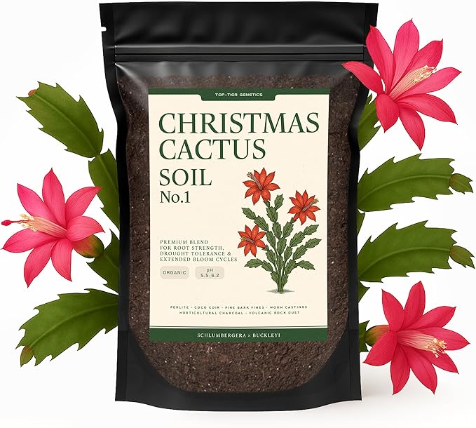 Premium Christmas Cactus Soil – Organic, Nutrient-Rich, Optimal-Draining Potting Mix for Schlumbergera – Promotes Healthy Roots, Balanced Moisture & Vibrant Blooms – Ready to Use (1 QT)