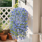 Artificial Hanging Flowers for Outdoors Spring Summer Decoration, 8PCS UV Resistant Silk Fake Hanging Plants for Patio Porch Front Yard Window Garden Indoor Decor(Blue,8PCS)