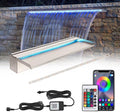 24'' APP Control Pool Waterfall with RGB LED Lights, Stainless Steel Pond Fountain Set for Outdoor Decorations, Patio Waterfall Spillway Kit w/16 Color Changing, Easy Install
