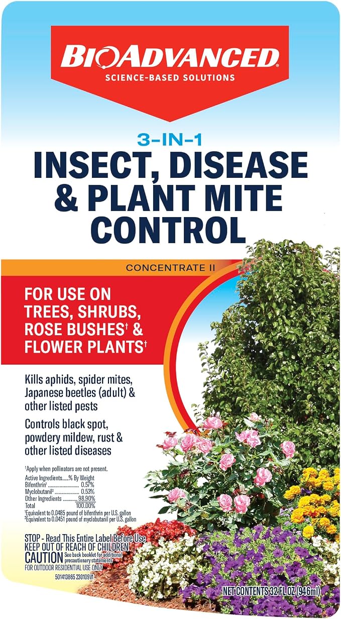 BioAdvanced 3 in 1 Insecticide & Fungicide for Plants, Disease & Plant Mite Control, Concentrate, 32 FOZ