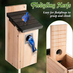 Dreyoo 2 Pack Bluebird Box Houses for Outside,1-1/2'' Entrance Hole Wooden Bird Houses with Metal Guard, Secure Latch,Fledgling Grooves,Air Vents for Bluebird Wren Swallow(Dark Wood)