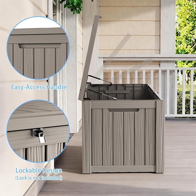 150 Gallon Large Outdoor Storage Box Waterproof, UV Resistant Resin Deck Box with Hydraulic Rod & Lockable Latch for Patio Furniture, Outside Storage Box for Garden Tools, Patio Cushions, Gray