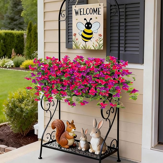 Homsunny Artificial Fake Flowers Plants for Outdoor Summer Decoration, 2 Pcs Faux Silk Flower Bougainvillea Vines Look Real UV Resistant for Home Porch Patio Balcony Yard Spring Decor(Mix Purple)