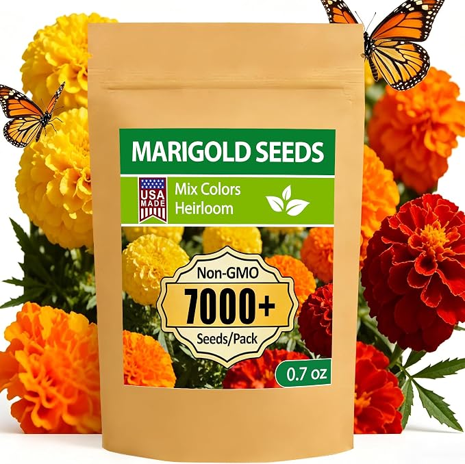 LUOJIBIE Marigold Seeds, 7000+ Mixed Colors Large Blooms Seeds Bulk Pack, Marigold Seeds for 2026, High Germination Non-GMO, Wildflower Seeds for Planting Indoor Outdoor, Open Pollinated