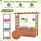 Giantex Raised Garden Bed with Sided Trellis & Roof Set 2, 31”x16”x41” Wood Elevated Planter Box, Freestanding Garden Planter Raised Bed for Flowers Herbs Climbing Vines,Brown