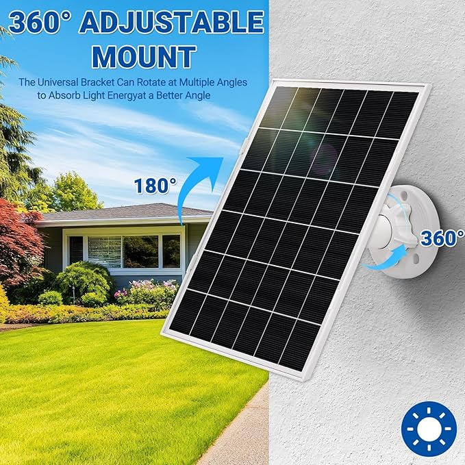 1 Pack 8w Solar Panel for Wyze & Arlo Essential Camera, Compatible with Most Low-Power Wireless Cameras, Solar Charger with 10ft Cable + Adjustable Mount, IP65 Waterproof