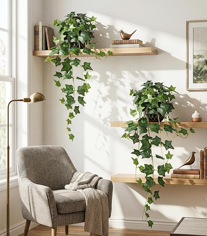 Fake Plants 2Pcs Faux Ivy Plants Potted Indoor Artificial Hanging Plants Realistic Hanging Fake Greenery Table Desk Bathroom Office Bedroom Living Room Shelf Modern Farmhouse Decor Intdoor