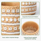 vomiceak Concrete Rattan-Style Plant Basket Planter, 5" Plant Pots Indoor Outdoor with Drainage Hole, Boho Flower Pot for Succulents, Herbs, Modern Farmhouse Decor, Ideal Gift for Plant Lovers