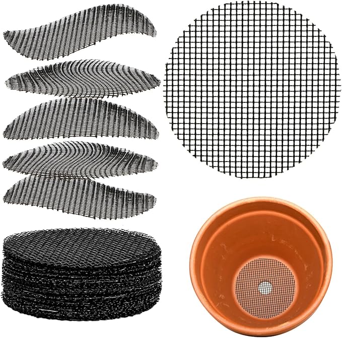 50 Plant Pots Hole Mesh Pad - MAQIHAN Flower Pot Mesh Mat Terrarium Potting Eye Mesh Mats Pot Substrate Barrier 2 Inch Net Bonsai Gardening Grid Ceramic Drainage Hole Mesh Screen Prevent Soil Leaking