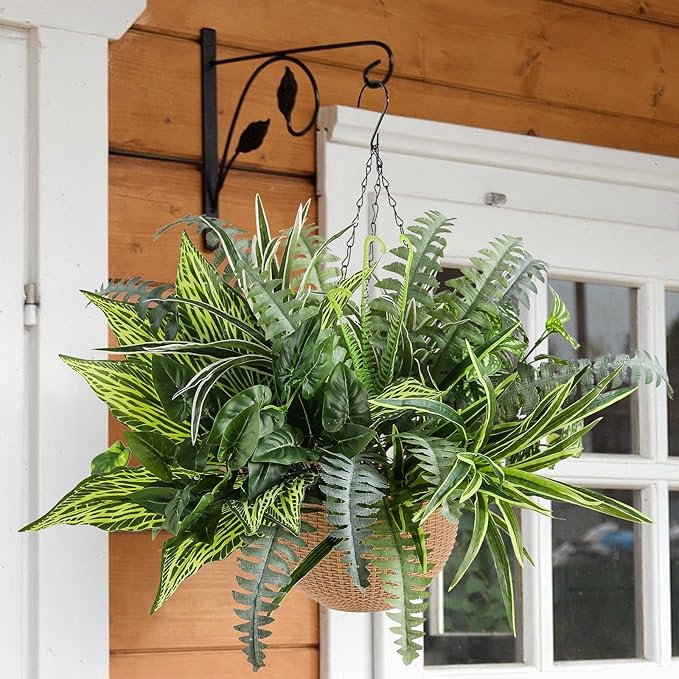 Pertivery 10 Bundles Artificial Plants, UV Resistant Outside Faux Plants Bushes, Large Fake Realistic Plastic Leaves and Stems, for Outdoor Garden, Patio, Yard,Porch Decor (Green)