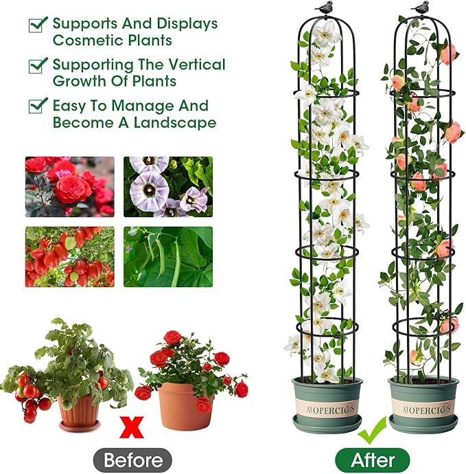 Garden Trellis for Climbing Plants Outdoor, 6.2ft Tall Garden Obelisk Trellis Climbing Plant Support Potted Vine Flower Rose Clematis Vegetable Pea Bean Cucumber Trellis Raised Bed, 2 Pack
