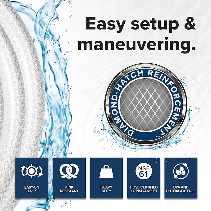 Camco Drinking Water Hose, 50', Reinforced PVC | Drinking Water Safe | Brass Fittings | Swivel Female Connector | 5/8-Inch ID
