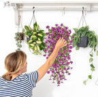 Artificial Hanging Flowers for Outdoors Spring Summer Decoration, 4PCS UV Resistant Silk Fake Hanging Plants for Patio Porch Front Yard Window Garden Indoor Decor(Purple,4PCS)