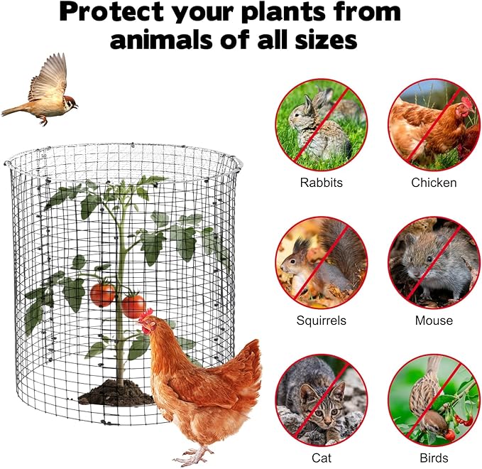 12 Sets of 16'' x 12'' Garden Plant Protectors from Animals With Detachable Covers ,36Pcs Metal Wire Protectors With Cover for Plants , Metal Plant Cage Chicken Wire Cloche with Stakes & Nylon Ties