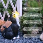 Cat Garden Figurines Outdoor Decor Solar Statue with LED Lights for Patio Lawn Yard Art Decoration Housewarming Garden Gift