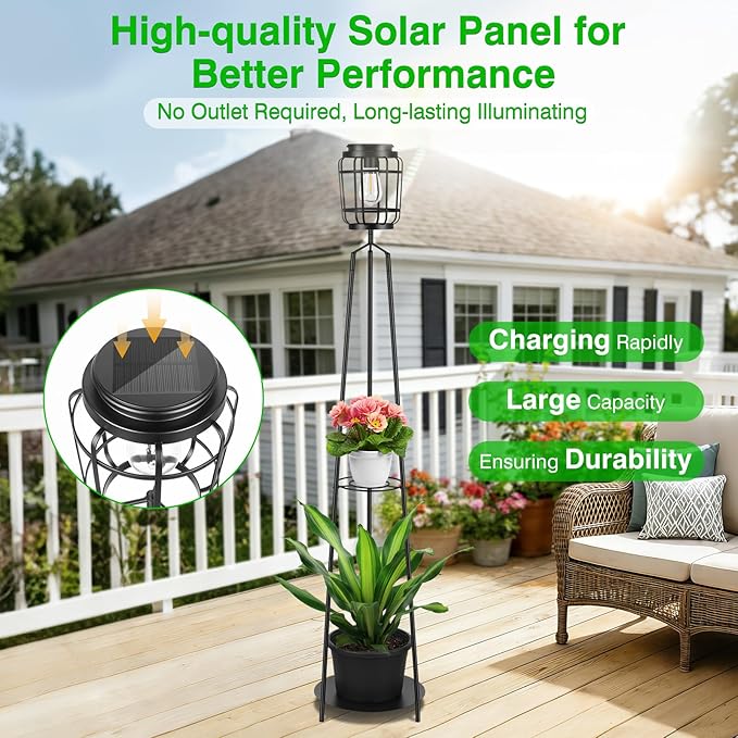 TOWPONICS 2-Pack Solar Lights Outdoor with Plant Stands, 52.4'' Solar Floor Lamp with Planter & LED Edison Bulbs, Patio Lights Outdoor Waterproof Garden Decor, Yard Porch Balcony Decoration