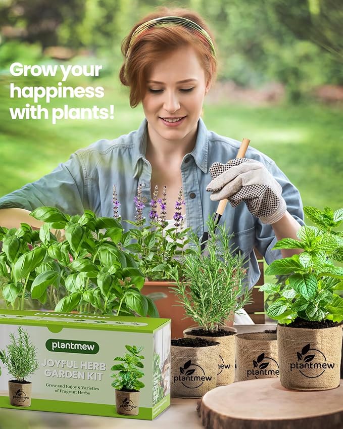 Gift for Women, Mom, Her – 9 Herb Indoor Window Garden Kit | Complete Herb Seeds Starter Set with Pots, Soil, Tools & Markers | Non-GMO Heirloom Herbs | Birthday, Housewarming, New Home, Mother's Day
