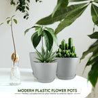 Utopia Home - Plant Pots Indoor with Drainage - 7/6.6/6/5.3/4.8 Inches Flower Pots for Indoor Planter - 5 Pack Plastic Planters - Ideal for Stocking Stuffers or Home Christmas Decorations - Gray