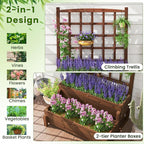 Giantex Raised Garden Bed with Legs and Trellis, 2-Tier Standing Planter Box with Drain Holes, Outdoor Elevated Garden Trellis for Vine Climbing, Flower Vegetable Fruit Herb Growing, Rustic Brown
