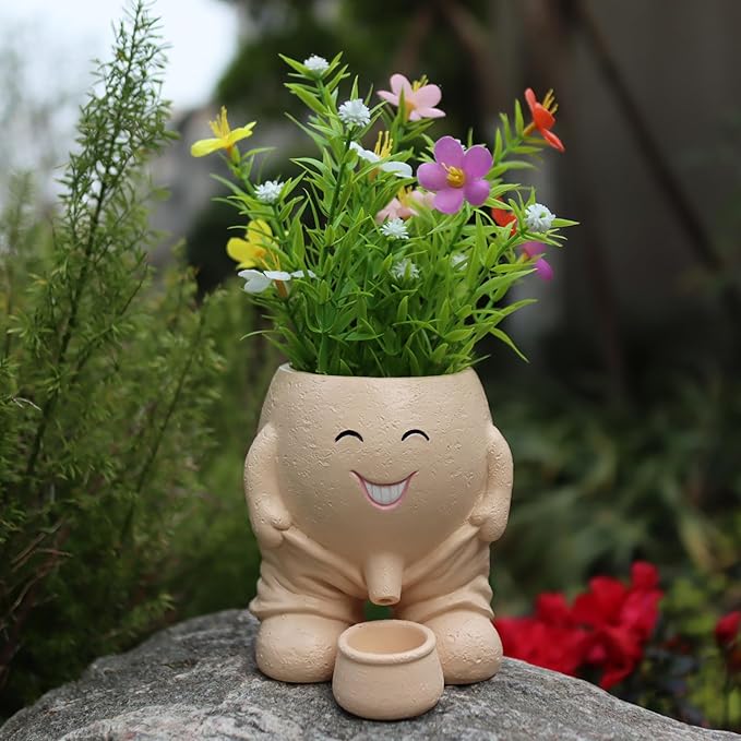 Dolkgy Cute Head Planter, Face Flower Pot Fun Head Vase for Plants for Indoor Outdoor Décor, Unique Cactus Office Plant Pots