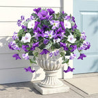 CEWOR 4pcs Artificial Flowers Plants for Outdoor Indoor, Fake Silk Flowers UV Resistant Faux Petunias Flower for Garden Front Door Porch Planter Patio Home Decor (Purple White)