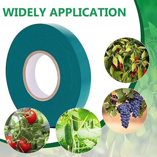 Stretch Tie Tape Roll, 2 Pack Total 300 Feet 1/2" Garden Tie Tape Thick Sturdy Garden Plant Ties Green Vinyl Plant Ribbon Gardening Tools Green Garden Roll for Indoor Outdoor Patio Plant Use