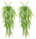 LOYWREE 2Pack Small Fake Hanging Plant with Pot, Artificial Potted Fern Plant, 28.7-in Long Faux Hanging Ferns Vine Plant for Shelf Home Office Indoor Outdoor Garden Greenery Decor (Black Pot)