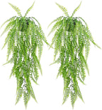 LOYWREE 2Pack Small Fake Hanging Plant with Pot, Artificial Potted Fern Plant, 28.7-in Long Faux Hanging Ferns Vine Plant for Shelf Home Office Indoor Outdoor Garden Greenery Decor (Black Pot)