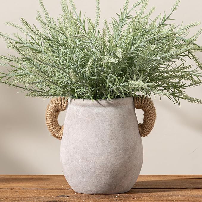 Ceramic Flower Vase Home Decor - 7.1 Inch White Rustic Table Flowers Vases Living Room Bedroom Plant Decoration Modern Farmhouse Vintage for Kitchen Shelf Office Coffee Dining Desk House Women