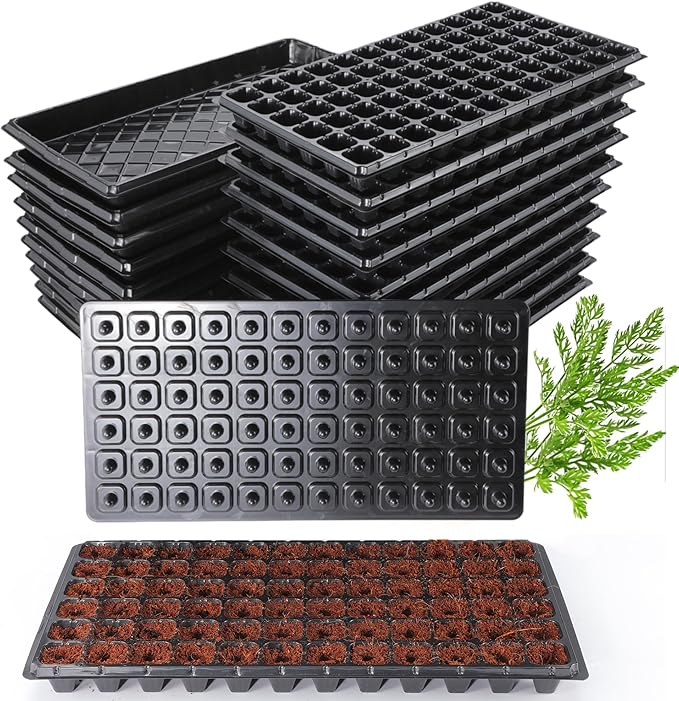 Oscorna (20Pack) 72-Cell Seed Starter Trays with Dibber, 10 Pack Nursery Starting with Base Tray, 72 Hole Soil Digger for Setting Out Quickly, Seedling Planting Tray, Germination Kit Trays Reusable