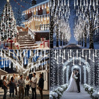 Weepong Christmas Lights Outdoor UL Certified Meteor Shower Lights 12 Inch 8 Tubes 192 LED Falling Rain Drop Icicle Snow Cascading Light for Xmas Tree Wedding Party Garden Decoration, White
