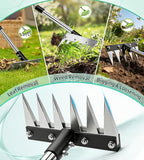 Weed Rake Tool Iron Weed Puller with 71" Adjustable Long Handle, 6 Teeth Garden Weed Remover Tool Heavy Duty Manual Weed Puller with Gloves for Yard, Lawn, Garden