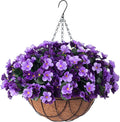 INXUGAO Artificial Hanging Flowers with Basket for Outdoor, Fake Hydrangea UV Resistant Arrangements in Pot Planter Spring Summer Decor for Indoor Porch Garden Yard(Double Violet)