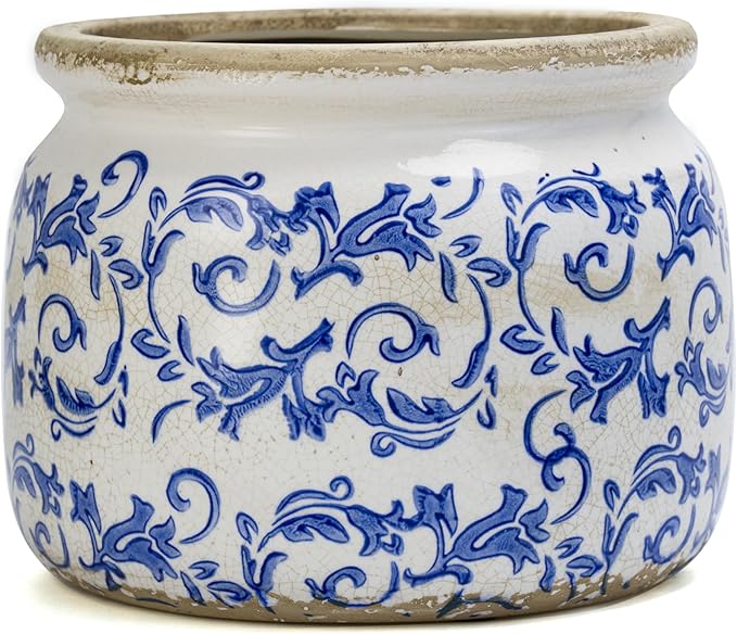 Dosayes Large Ceramic Pot for Planters, Ice Crack Glazed Flower Pot with Drainage Holes,5.91inch Vintage Planters for Indoor and Outdoor (Blue)