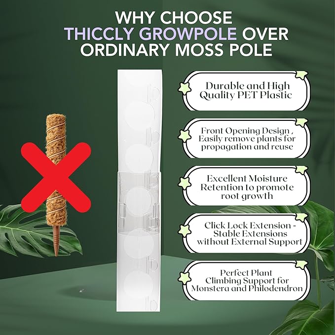 THICCLY Medium GrowLid 5 Pcs (Clear) - Self Watering Clear D-Shaped Plastic Moss Pole Hydroponics Growing System Kratky Hydroponic Kit Moss Pole Monstera Plant Support Philodendron and Anthuriums