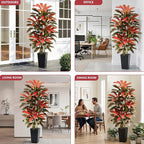 Artificial Red Dracaena Tree - 6FT Tall Fake Plants with Black Square Planter - Artificial Plants Indoor Floor Plant in Pot - Large Tropical Fake Yucca Potted Tree for Home Office Living Room Decor